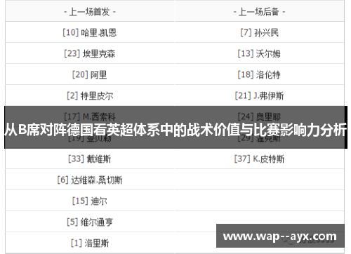 从B席对阵德国看英超体系中的战术价值与比赛影响力分析
